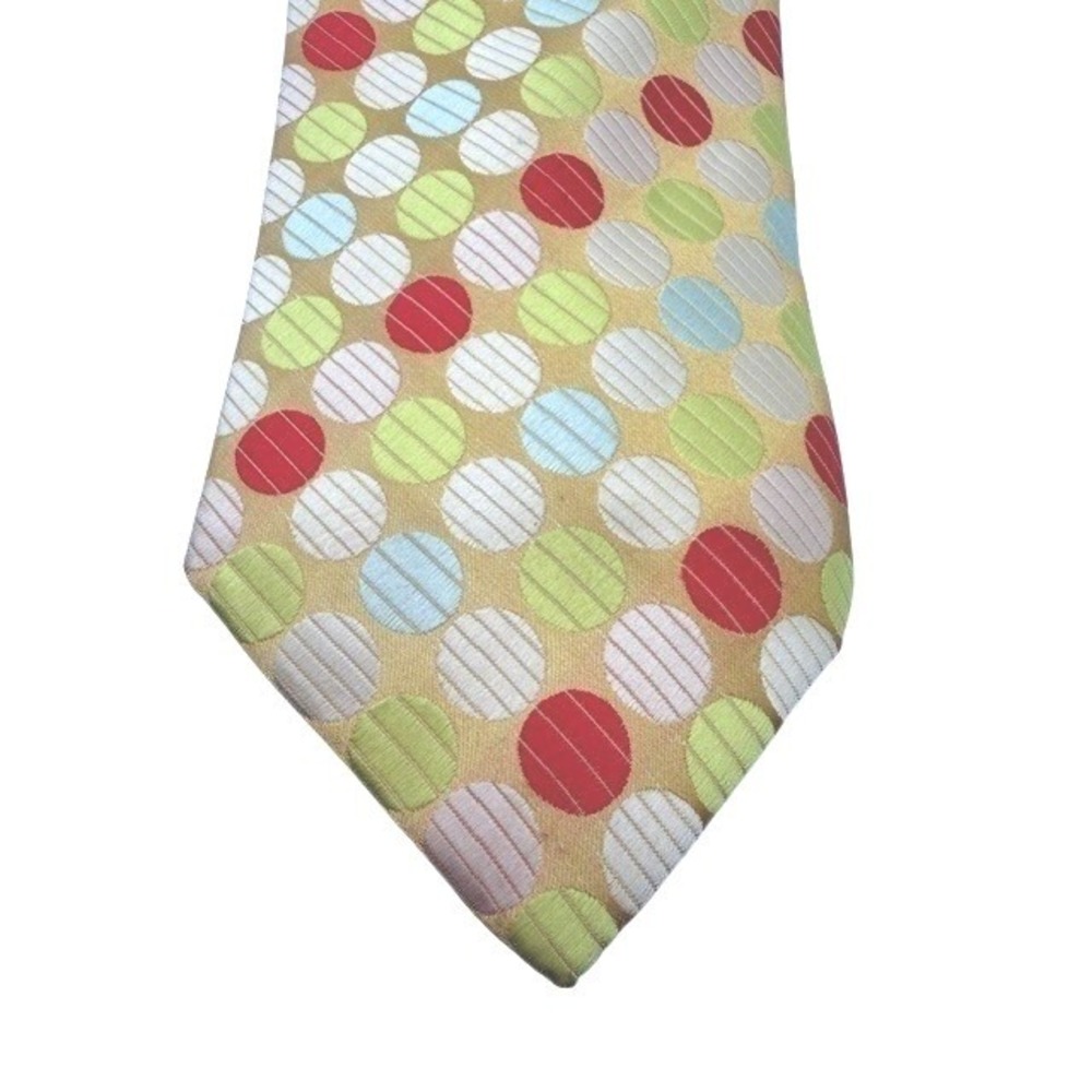 Verse 9 Mens Silk Tie Gold Red Green Blue Geometric Polka Dot Pattern 3 1/2" W